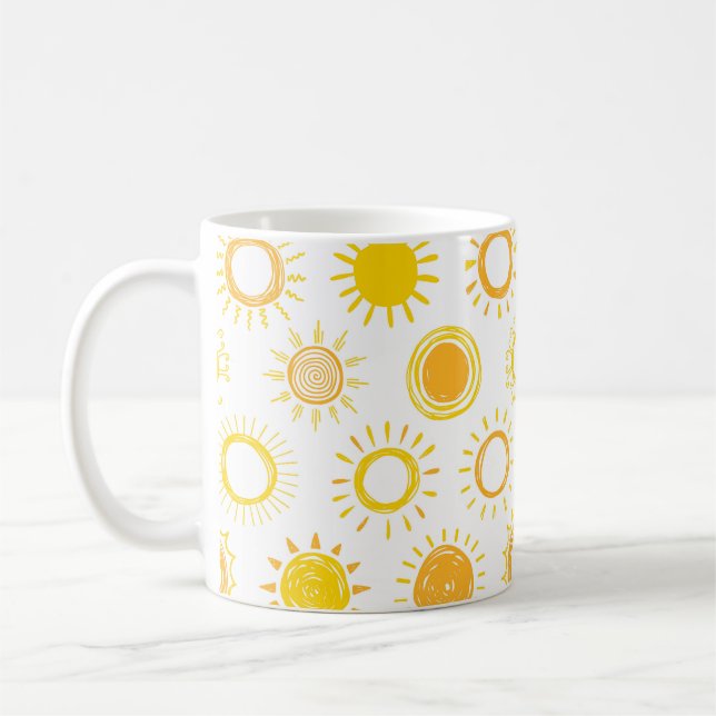 Hand Drawn Doodle Suns Pattern Coffee Mug (Left)