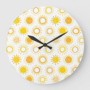 Hand Drawn Doodle Suns Pattern Large Clock