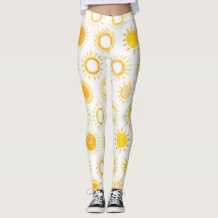 Hand Drawn Doodle Suns Pattern Leggings