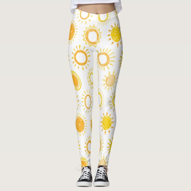 Hand Drawn Doodle Suns Pattern Leggings (Front)