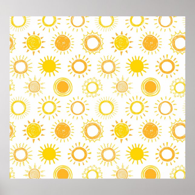 Hand Drawn Doodle Suns Pattern Poster (Front)