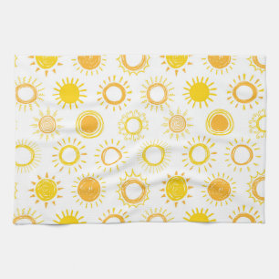Hand Drawn Doodle Suns Pattern Tea Towel