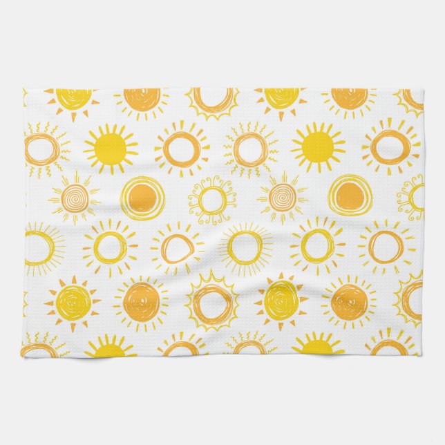 Hand Drawn Doodle Suns Pattern Tea Towel (Horizontal)