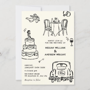 Hand drawn doodle wedding  invitation
