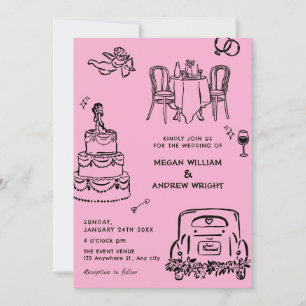 Hand drawn doodle wedding  invitation