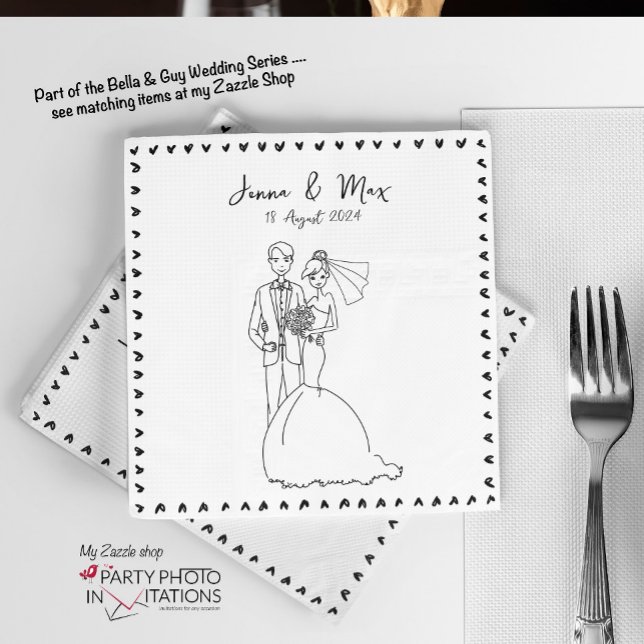 Hand drawn doodle wedding napkin (Bella & Guy hand drawn napkins)