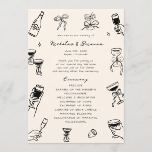 Hand Drawn Doodle Wedding  Programme