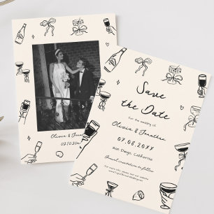 Hand Drawn Doodle Wedding Save the Date Photo Invitation