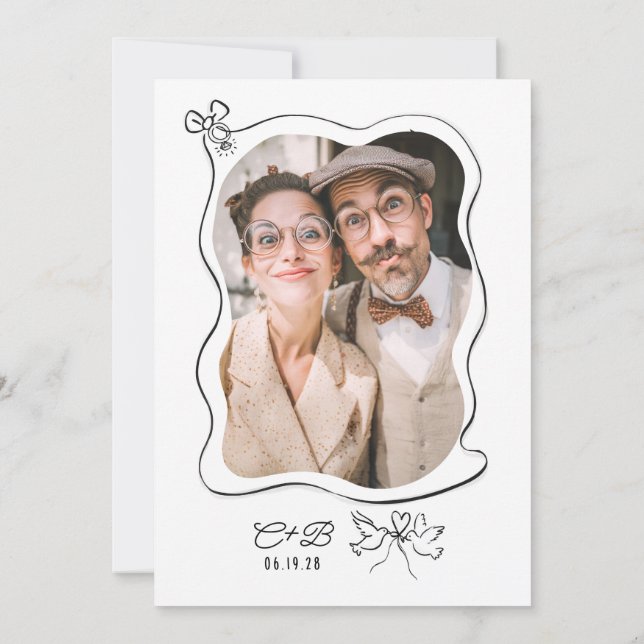 Hand Drawn Doodle Whimsical Engagement Party Photo Invitation (Back)