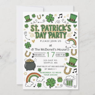 Hand Drawn Doodle Whimsical St Patricks Day  Invitation