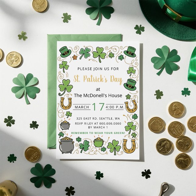 Hand Drawn Doodle Whimsical St Patricks Day  Invitation (Hand Drawn Doodle Whimsical St Patricks Day Invitation)