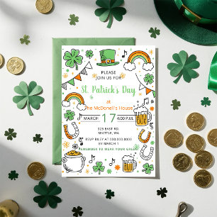 Hand Drawn Doodle Whimsical St Patricks Day  Invitation