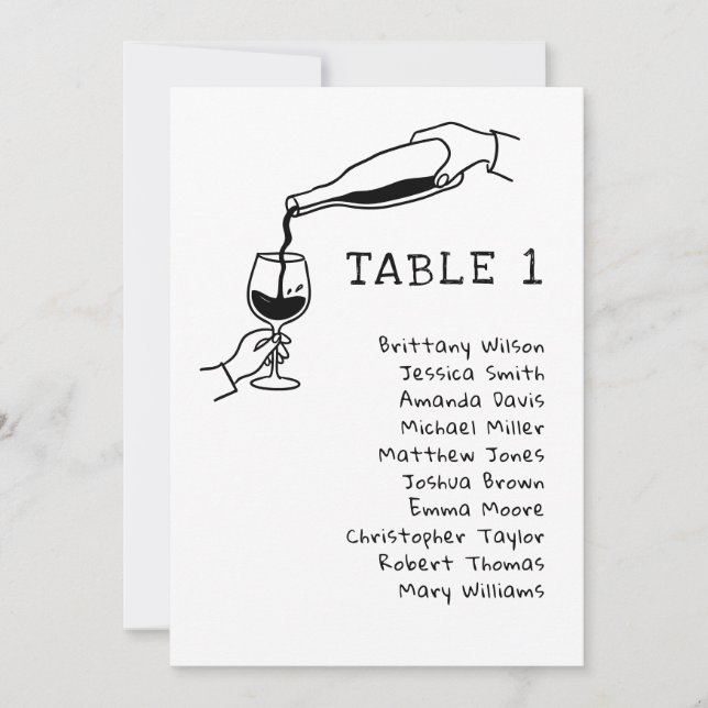 Hand Drawn Doodle Wine Wedding Seating Chart Invitation (Front)