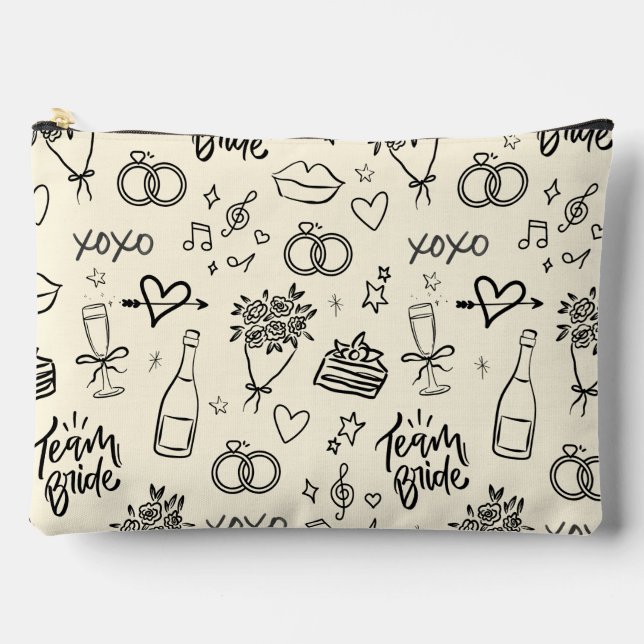 Hand Drawn Doodle Yellow Bridal Shower Accessory Pouch (Front)