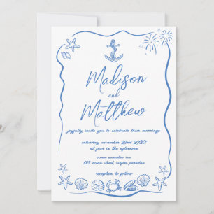 Hand Drawn Doodles Anchor Beach Nautical Wedding  Invitation
