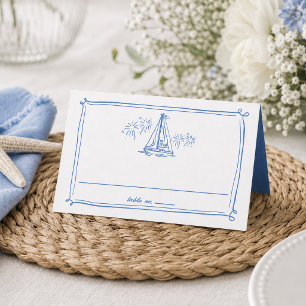 Hand Drawn Doodles Boat Beach Nautical Wedding Place Card