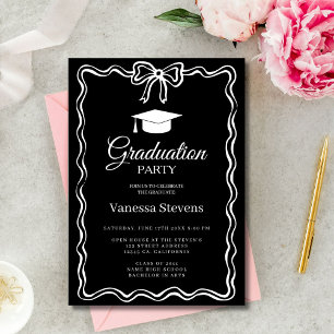 Hand Drawn Doodles Classic Graduation Cap Party Invitation