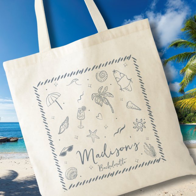 Hand Drawn Doodles Coastal Rope Frame Bachelorette Tote Bag (Creator Uploaded)