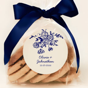 Hand Drawn Doodles Floral Wedding Classic Round Sticker