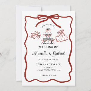 Hand Drawn Doodles Italian Theme Wedding Invitation