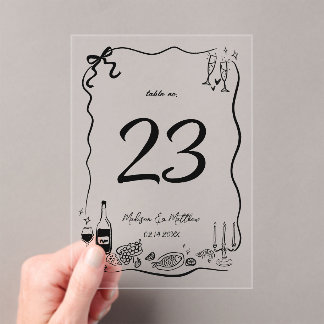 Hand Drawn Doodles Scribbles Wedding Table Number