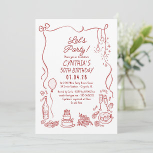 Hand Drawn Doodles Whimsical Quirky Adult Birthday Invitation