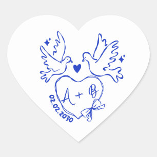 hand drawn Dove Heart Custom Wedding Sticker
