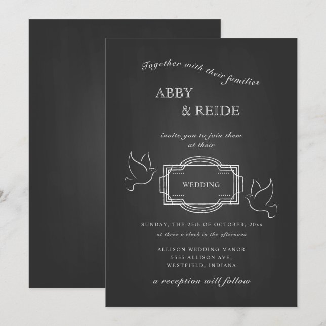 Hand Drawn Doves Rustic Wedding Invitation (Front/Back)