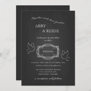 Hand Drawn Doves Rustic Wedding Invitation
