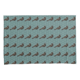 Hand drawn Dragon Bird geometric teal pillowcases