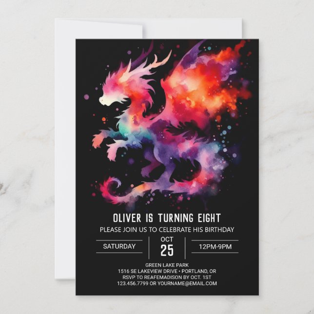 Hand Drawn Dragon Birthday Customisable Invitation (Front)