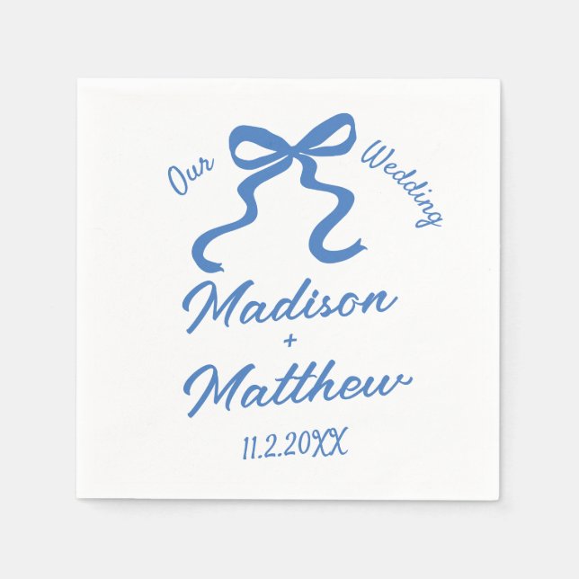 Hand Drawn Drawings Doodles Ribbon Bow Wedding Napkin (Front)