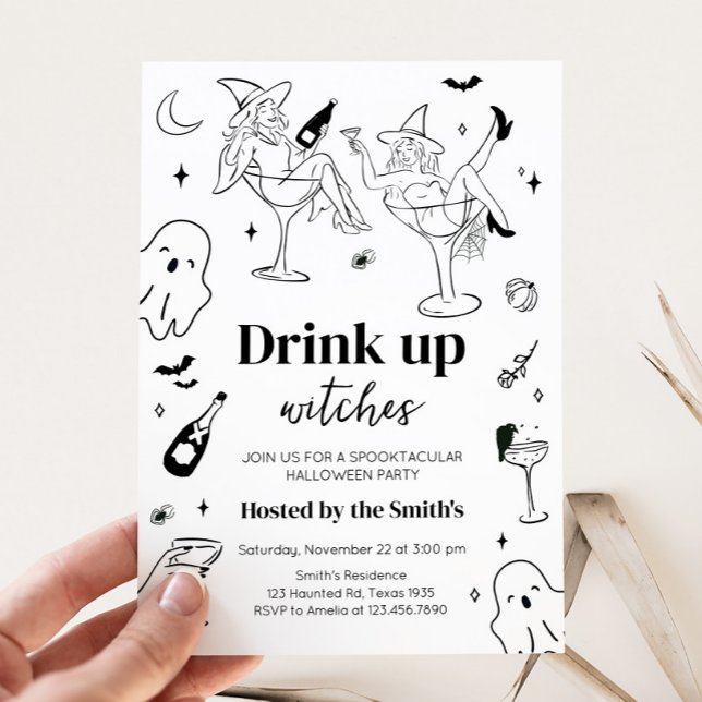 Hand Drawn Drink Up Witches Halloween Party Invitation (Hand Drawn Drink Up Witches Halloween Party Invitation)