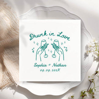 Hand Drawn Drunk In Love Personalised Wedding Napkin