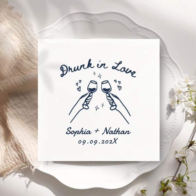 Hand Drawn Drunk In Love Personalised Wedding Napkin (Creator Uploaded)
