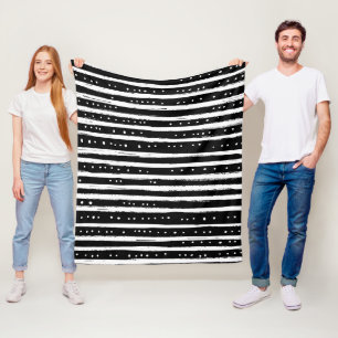 Hand-Drawn Dry Brush Stripe in Black and White Fleece Blanket