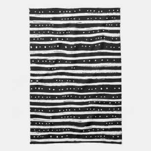Hand-Drawn Dry Brush Stripe in Black and White Tea Towel