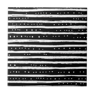 Hand-Drawn Dry Brush Stripe in Black and White Tile