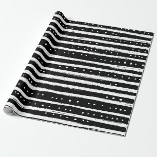 Hand-Drawn Dry Brush Stripe in Black and White Wrapping Paper