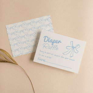 Hand Drawn Dusty Blue Bow Baby Boy Diaper Raffle Enclosure Card
