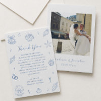 Hand Drawn Dusty Blue Coastal Beach Wedding