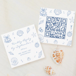 Hand Drawn Dusty Blue Coastal Wedding RSVP QR Code Enclosure Card