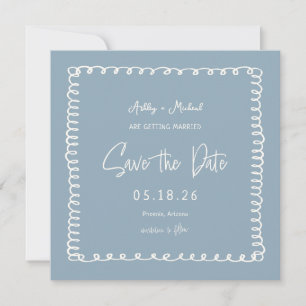 Hand Drawn Dusty Blue Unique Square Wedding Save The Date