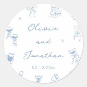 Hand Drawn Dusty Blue Wedding Classic Round Sticker