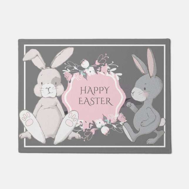 Hand-Drawn Easter Bunnies  Doormat (Front)