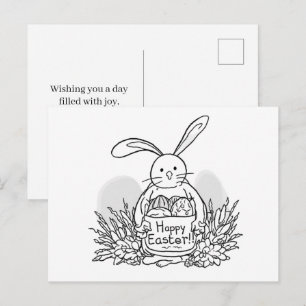 Hand Drawn Easter Bunny Colouring Style Spring Postcard