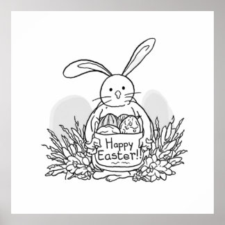 Hand Drawn Easter Bunny Colouring Style Spring Poster