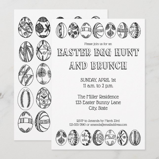 Hand Drawn Easter Eggs Colouring Easter Invitation (Front/Back)