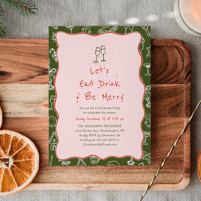Hand-Drawn Eat Drink & Be Merry Holiday Party Invitation (Creator Uploaded)