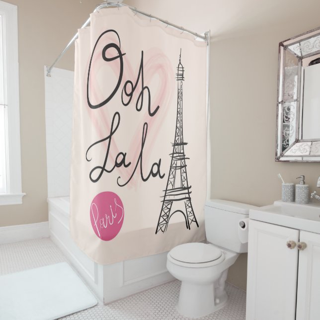 Hand Drawn Eiffel Tower Shower Curtain (In Situ)